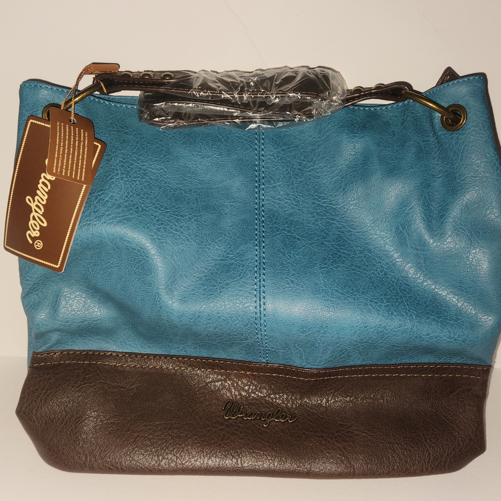 Wrangler Teal and Dark Brown Leather Hobo Bag